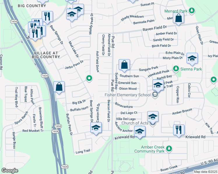 map of restaurants, bars, coffee shops, grocery stores, and more near 3050 Beacon Field Dr in San Antonio