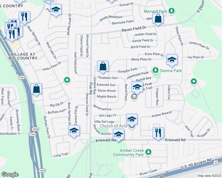 map of restaurants, bars, coffee shops, grocery stores, and more near 10131 Dixon Wood in San Antonio