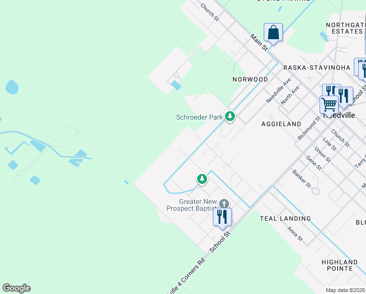 map of restaurants, bars, coffee shops, grocery stores, and more near 8133 Noble Street in Needville