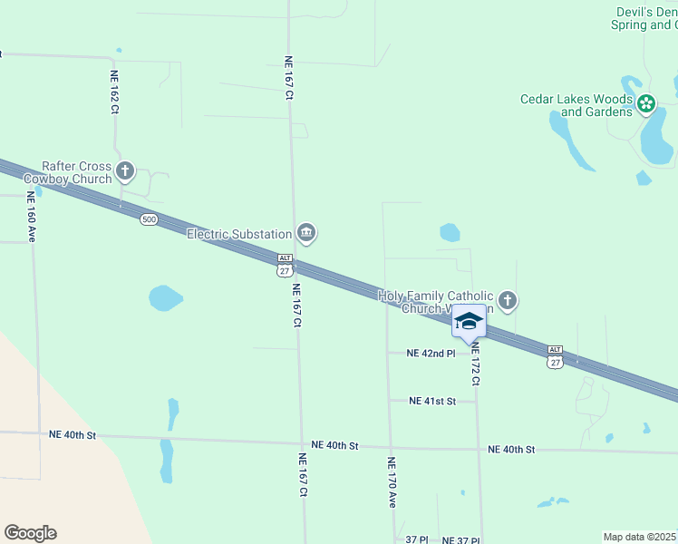 map of restaurants, bars, coffee shops, grocery stores, and more near 4551 Northeast 167 Court in Williston