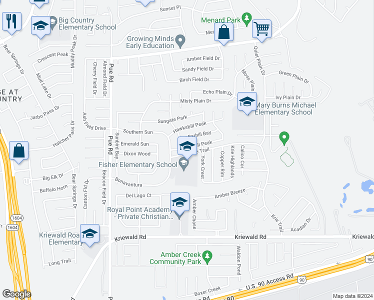 map of restaurants, bars, coffee shops, grocery stores, and more near 9942 Carswell Peak in San Antonio