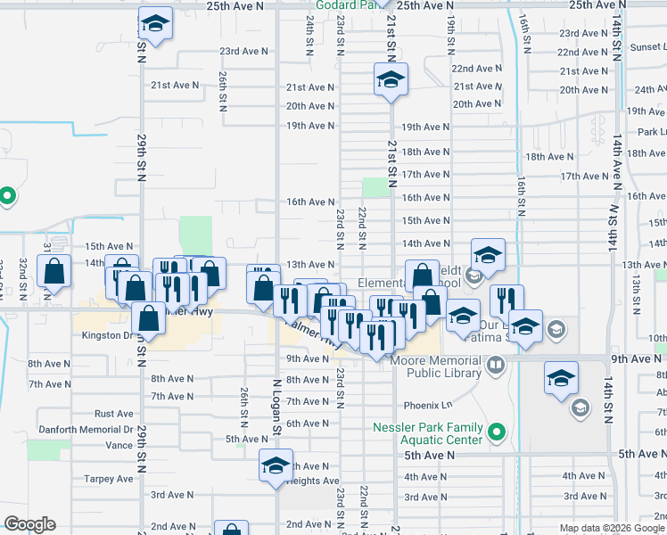 map of restaurants, bars, coffee shops, grocery stores, and more near 2225 13th Avenue North in Texas City
