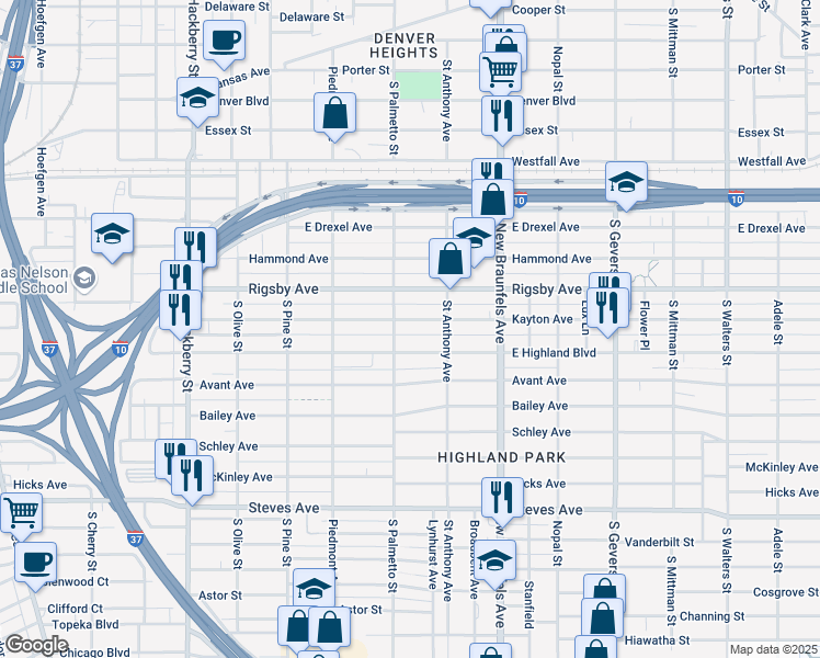 map of restaurants, bars, coffee shops, grocery stores, and more near 508 Kayton Avenue in San Antonio