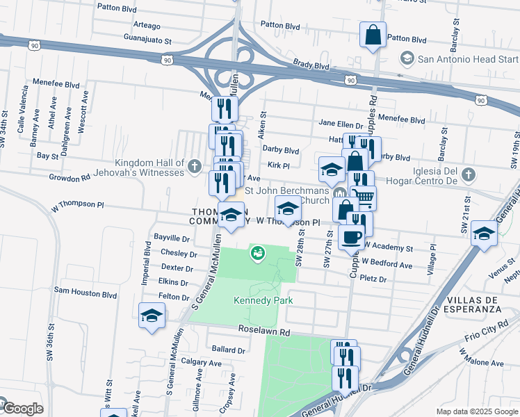 map of restaurants, bars, coffee shops, grocery stores, and more near 131 Darson Marie Drive in San Antonio