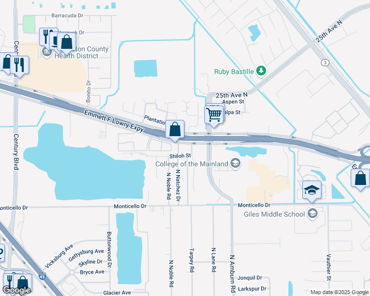map of restaurants, bars, coffee shops, grocery stores, and more near 8419 Emmett F Lowry Expy in Texas City