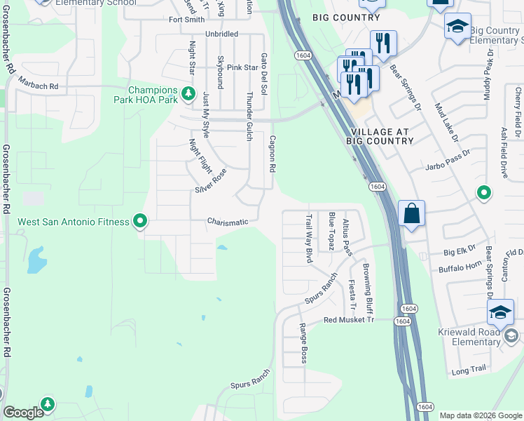 map of restaurants, bars, coffee shops, grocery stores, and more near 3206 Sunday Song in San Antonio