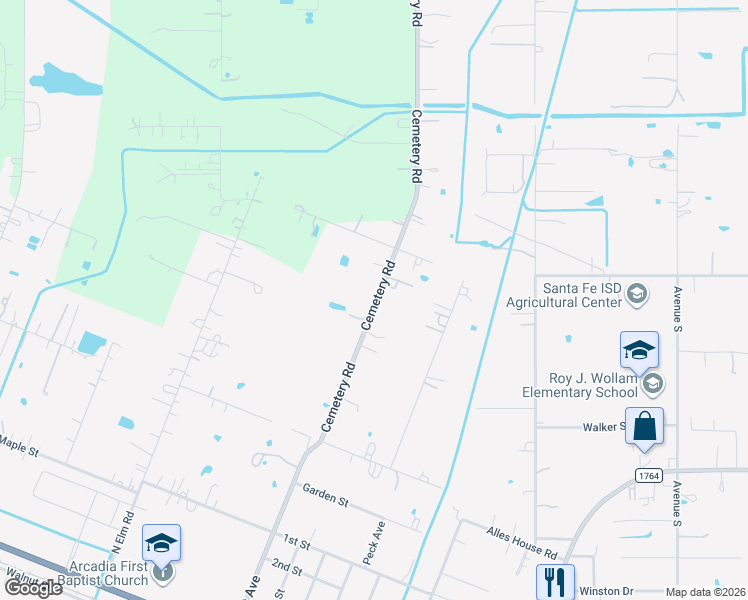 map of restaurants, bars, coffee shops, grocery stores, and more near 3204 Cemetery Road in Santa Fe
