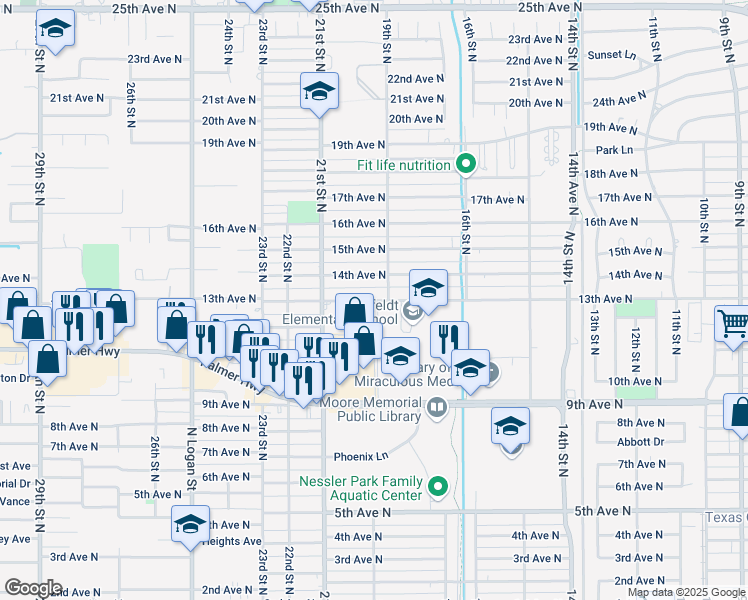 map of restaurants, bars, coffee shops, grocery stores, and more near 1926 13th Avenue North in Texas City