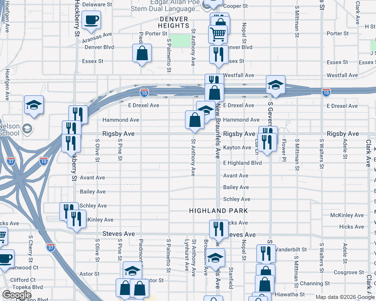 map of restaurants, bars, coffee shops, grocery stores, and more near 508 Kayton Avenue in San Antonio