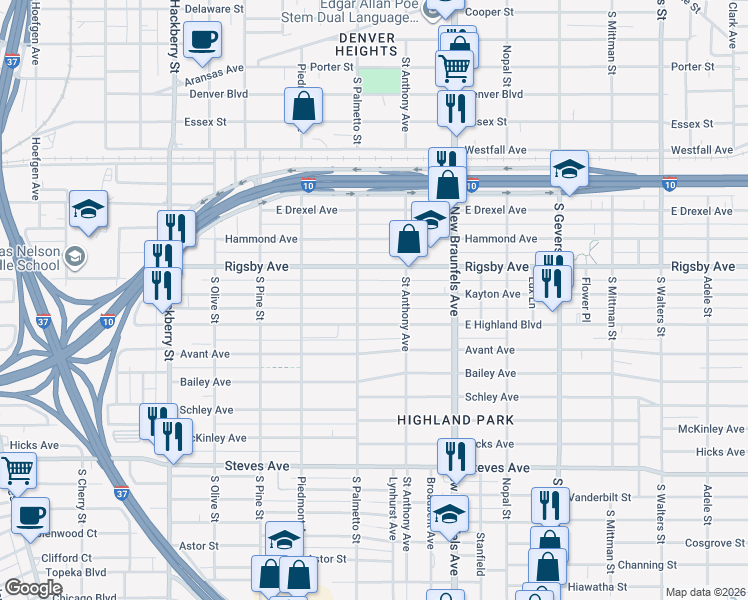 map of restaurants, bars, coffee shops, grocery stores, and more near 508 Kayton Avenue in San Antonio