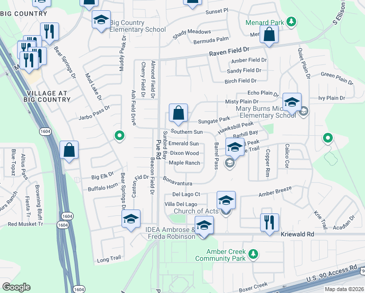 map of restaurants, bars, coffee shops, grocery stores, and more near 10227 Dixon Wood in San Antonio