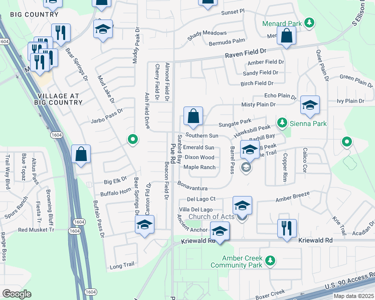 map of restaurants, bars, coffee shops, grocery stores, and more near 10227 Dixon Wood in San Antonio
