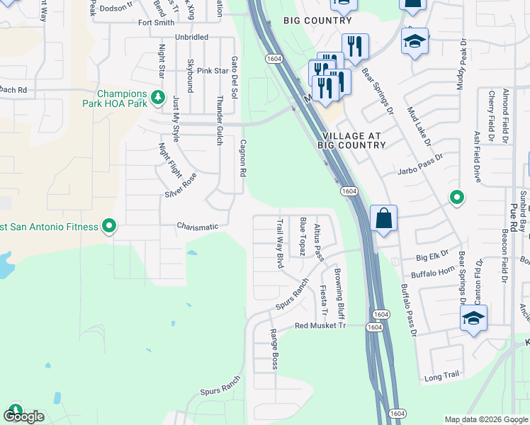 map of restaurants, bars, coffee shops, grocery stores, and more near 10922 Rustic Cedar in San Antonio