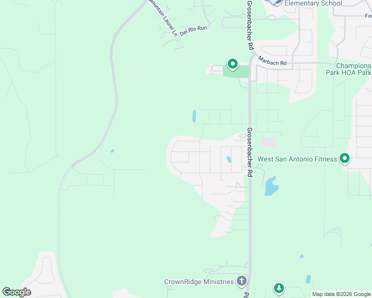map of restaurants, bars, coffee shops, grocery stores, and more near 3406 Angus Creek in San Antonio