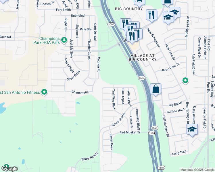 map of restaurants, bars, coffee shops, grocery stores, and more near 10922 Rustic Cedar in San Antonio