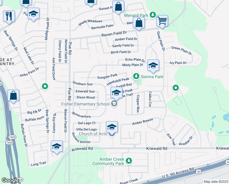 map of restaurants, bars, coffee shops, grocery stores, and more near 10010 Carswell Peak in San Antonio