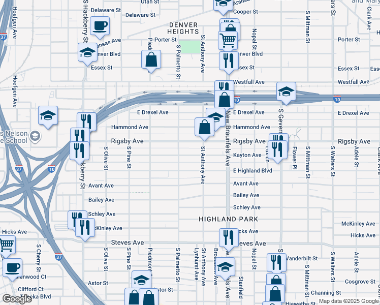 map of restaurants, bars, coffee shops, grocery stores, and more near 508 Kayton Avenue in San Antonio