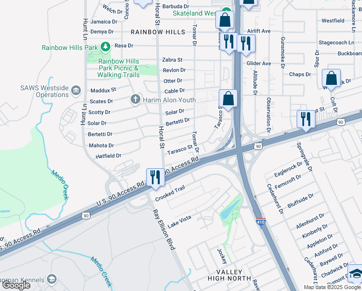 map of restaurants, bars, coffee shops, grocery stores, and more near in San Antonio