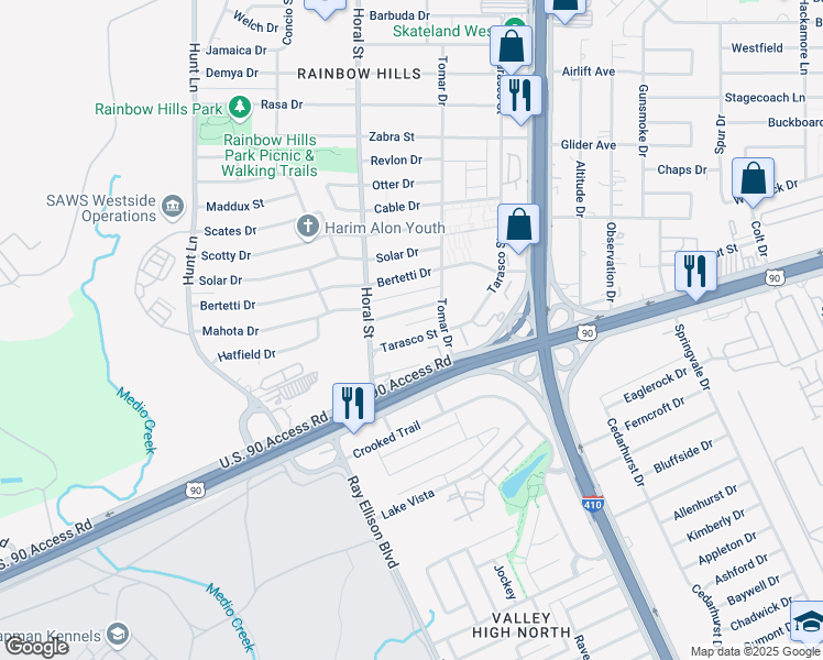 map of restaurants, bars, coffee shops, grocery stores, and more near in San Antonio