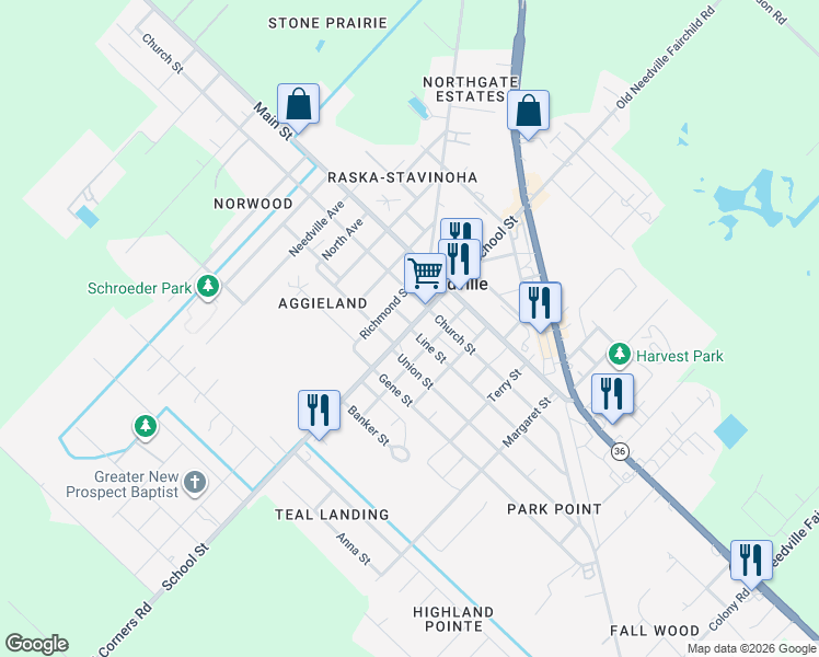 map of restaurants, bars, coffee shops, grocery stores, and more near 8903 Line Street in Needville