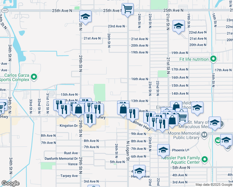 map of restaurants, bars, coffee shops, grocery stores, and more near 1403 North Logan Street in Texas City
