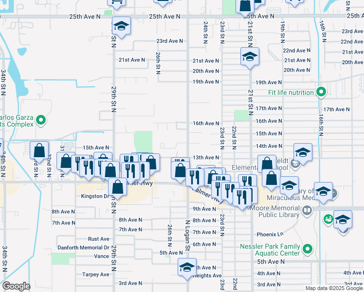map of restaurants, bars, coffee shops, grocery stores, and more near 1403 North Logan Street in Texas City