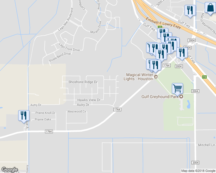 map of restaurants, bars, coffee shops, grocery stores, and more near 111 Laurel Meadow Court in La Marque