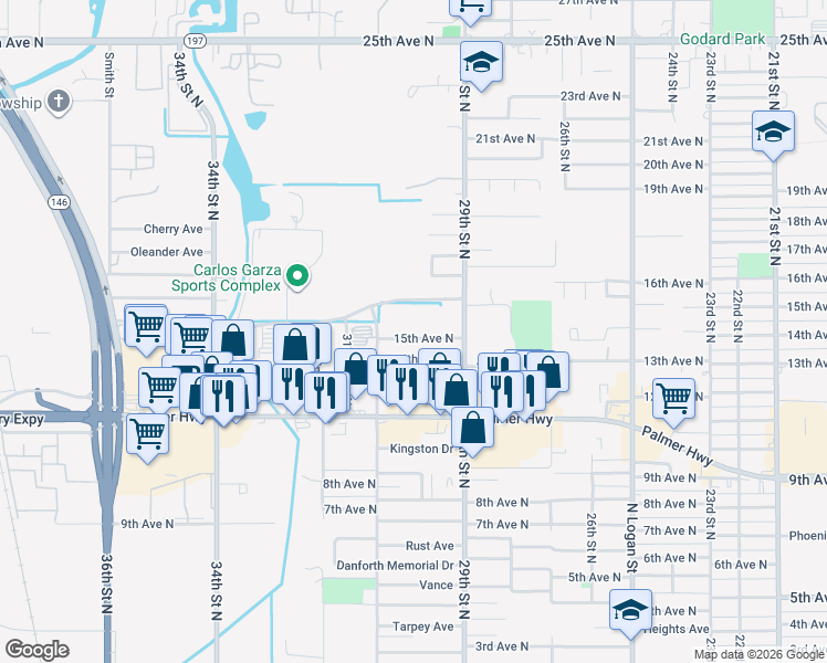 map of restaurants, bars, coffee shops, grocery stores, and more near 3010 15th Avenue North in Texas City