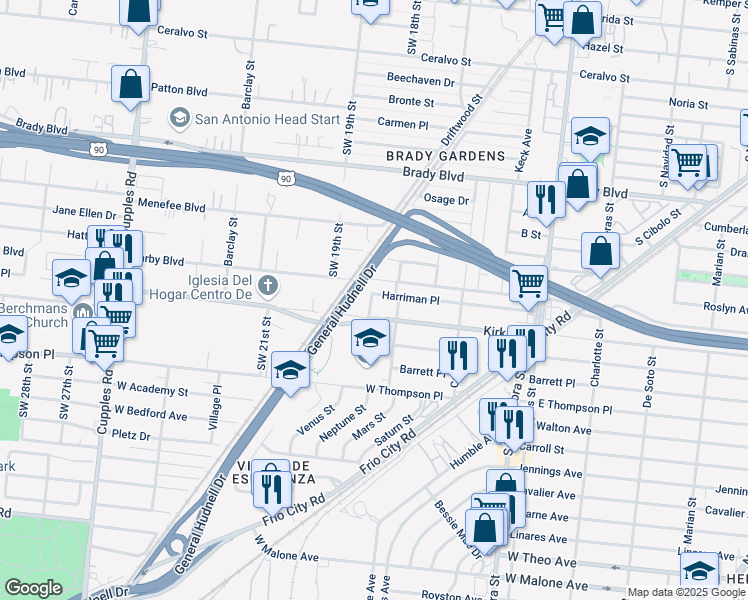 map of restaurants, bars, coffee shops, grocery stores, and more near 926 Harriman Place in San Antonio