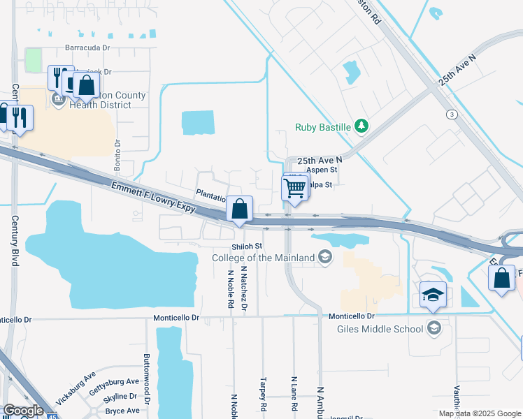 map of restaurants, bars, coffee shops, grocery stores, and more near 1601 Crestwood Court in Texas City