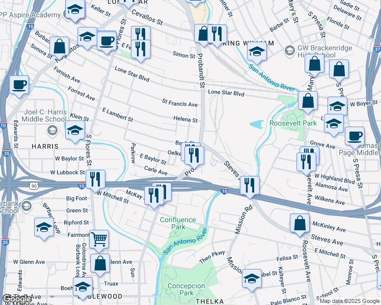 map of restaurants, bars, coffee shops, grocery stores, and more near 275 Oelkers in San Antonio