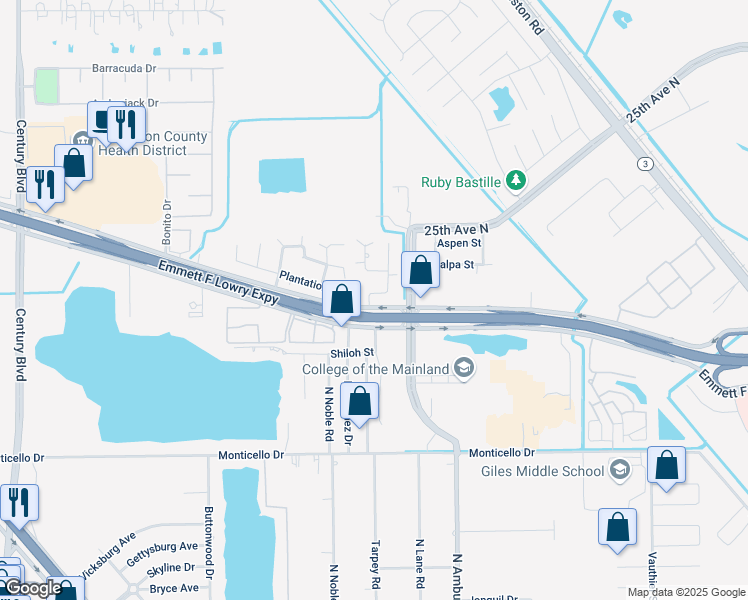 map of restaurants, bars, coffee shops, grocery stores, and more near 1601 Crestwood Court in Texas City