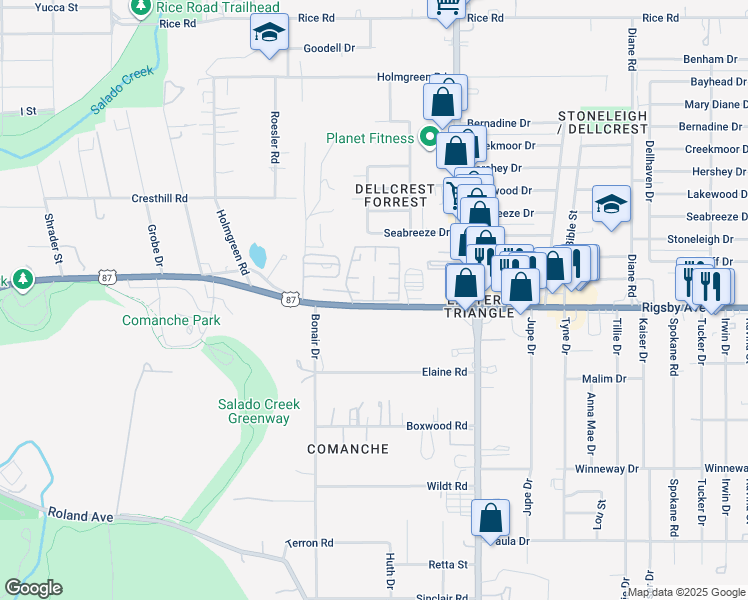 map of restaurants, bars, coffee shops, grocery stores, and more near 2298 South Harwell Drive in San Antonio