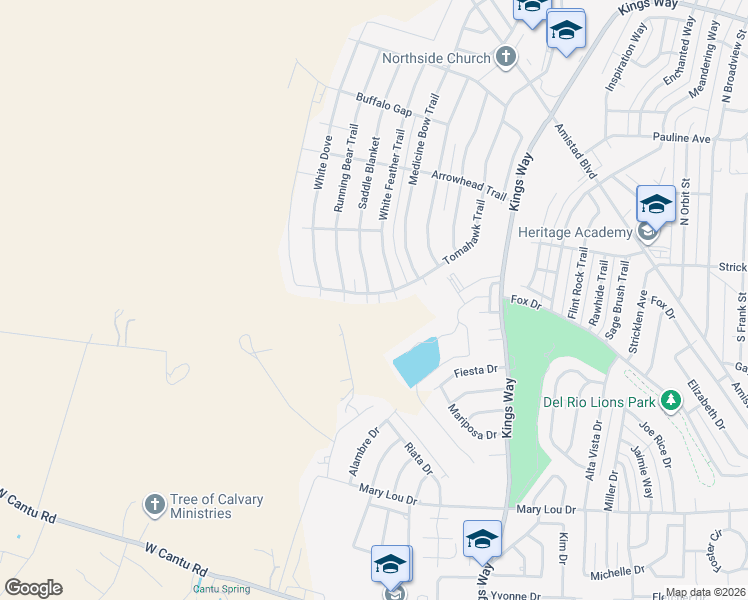map of restaurants, bars, coffee shops, grocery stores, and more near 242 Tomahawk Trail in Del Rio