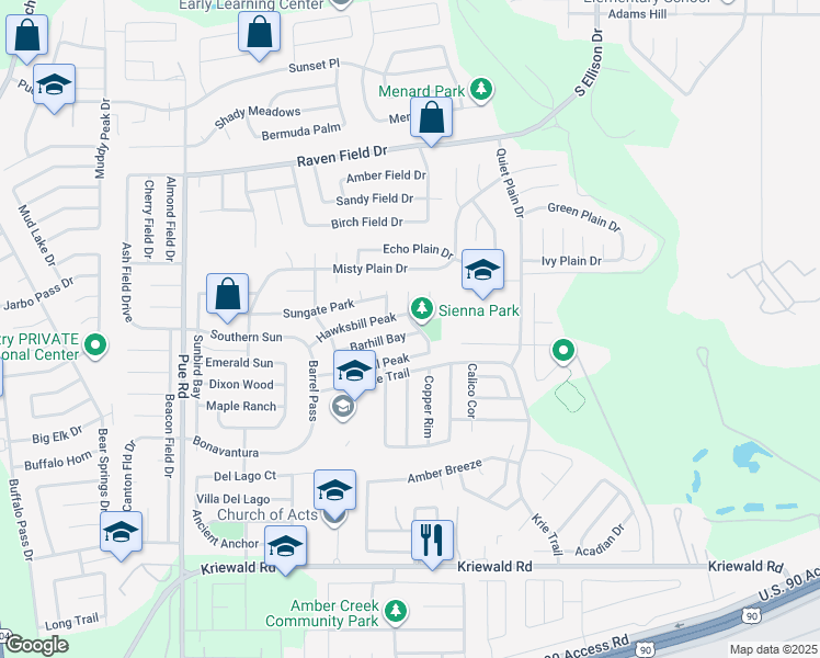 map of restaurants, bars, coffee shops, grocery stores, and more near 9811 Barhill Bay in San Antonio
