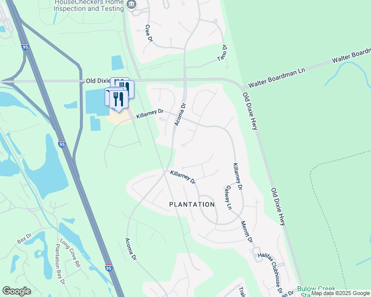 map of restaurants, bars, coffee shops, grocery stores, and more near 3711 Longford Circle in Ormond Beach
