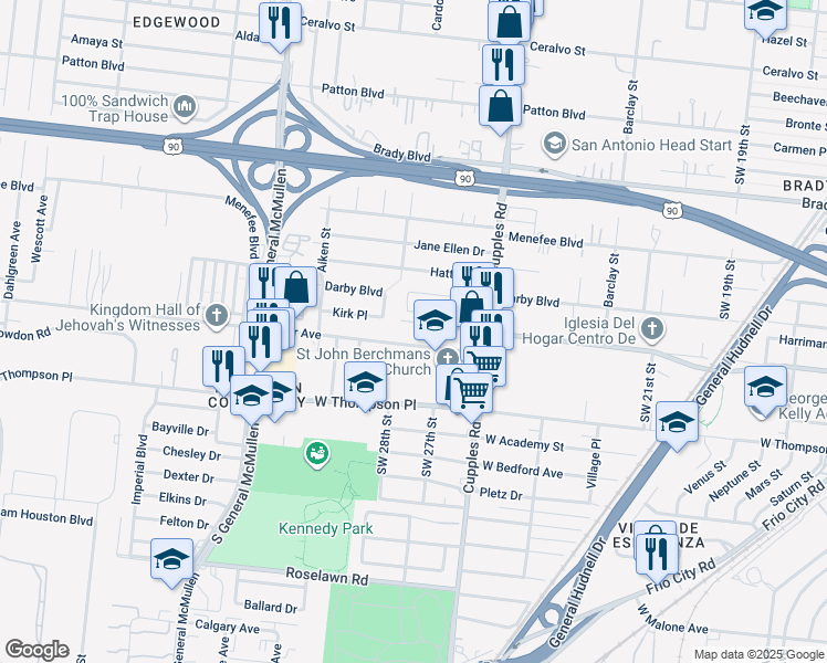 map of restaurants, bars, coffee shops, grocery stores, and more near 3003 Weir Avenue in San Antonio