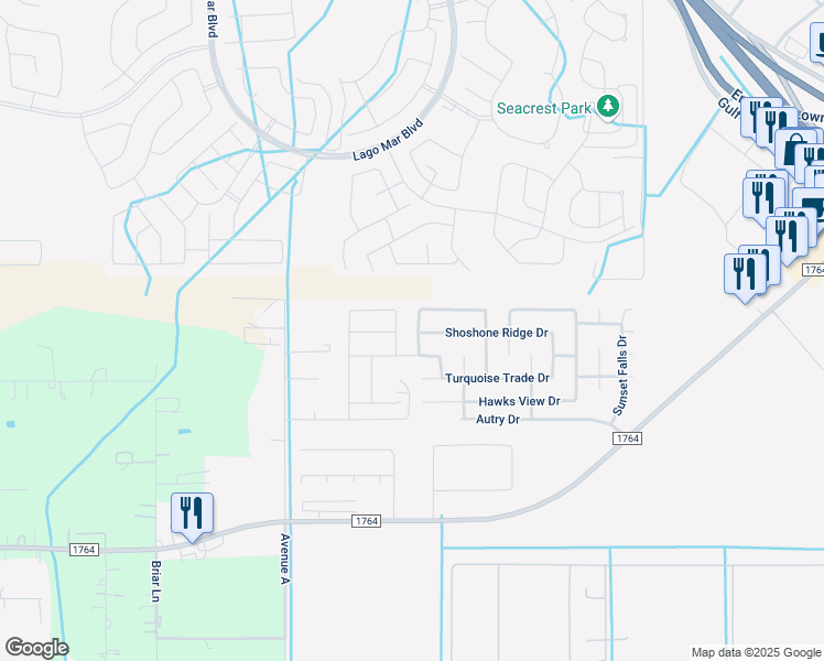 map of restaurants, bars, coffee shops, grocery stores, and more near 201 Golden Eagle Court in La Marque