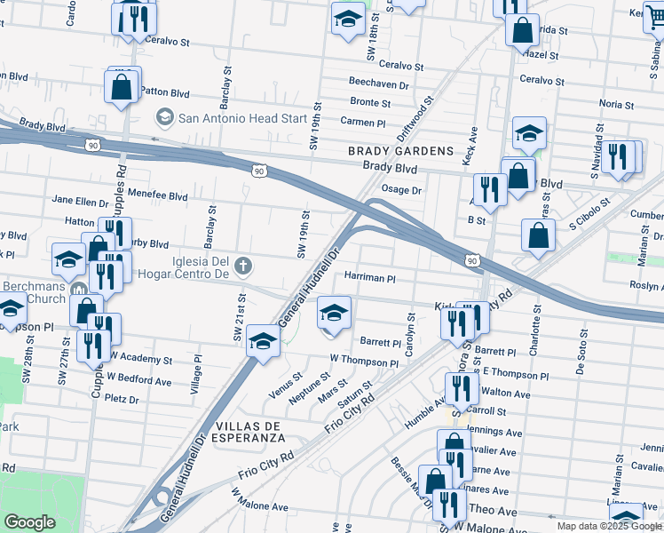 map of restaurants, bars, coffee shops, grocery stores, and more near 926 Harriman Place in San Antonio