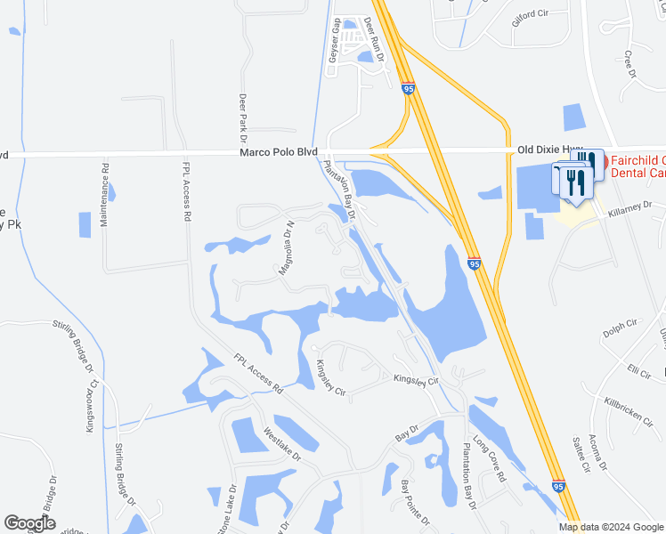 map of restaurants, bars, coffee shops, grocery stores, and more near 32 Magnolia Drive South in Ormond Beach