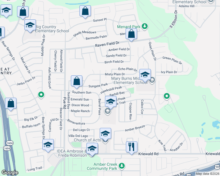 map of restaurants, bars, coffee shops, grocery stores, and more near 9963 Hawksbill Peak in San Antonio