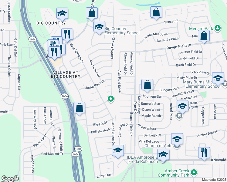 map of restaurants, bars, coffee shops, grocery stores, and more near 11338 Hatchet Pass Drive in San Antonio