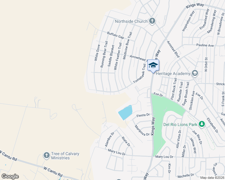 map of restaurants, bars, coffee shops, grocery stores, and more near 242 Tomahawk Trail in Del Rio