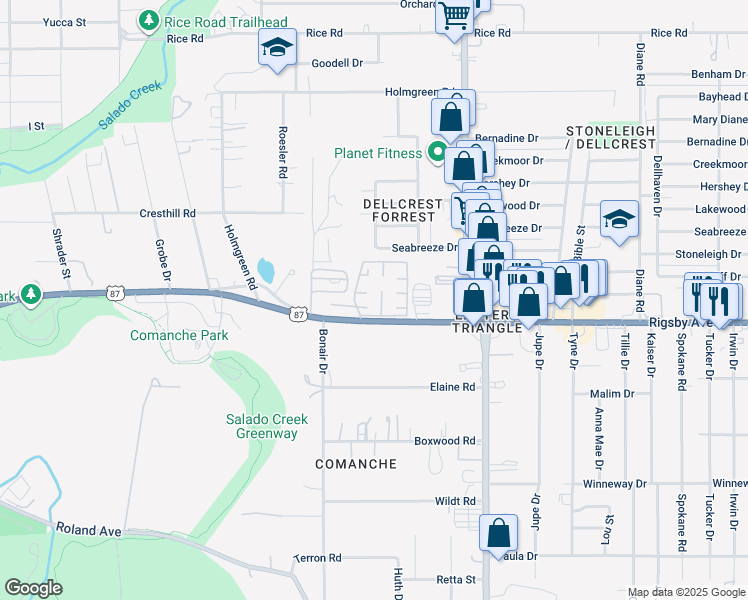 map of restaurants, bars, coffee shops, grocery stores, and more near 2298 South Harwell Drive in San Antonio