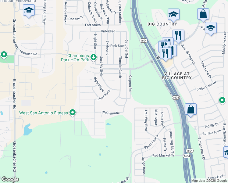 map of restaurants, bars, coffee shops, grocery stores, and more near 2975 Just My Style in San Antonio