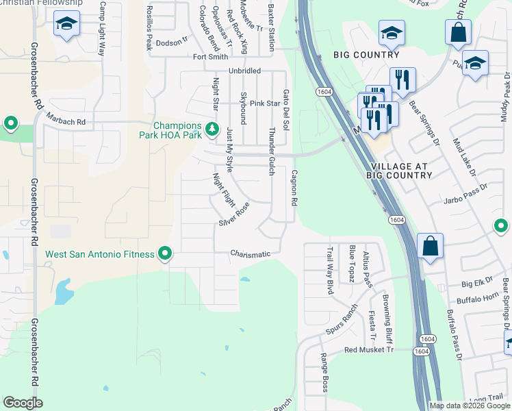 map of restaurants, bars, coffee shops, grocery stores, and more near 2971 Just My Style in San Antonio