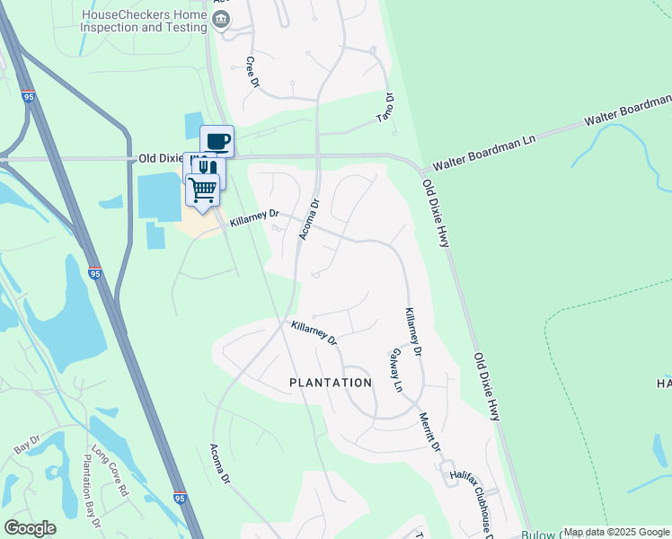 map of restaurants, bars, coffee shops, grocery stores, and more near 3711 Longford Circle in Ormond Beach