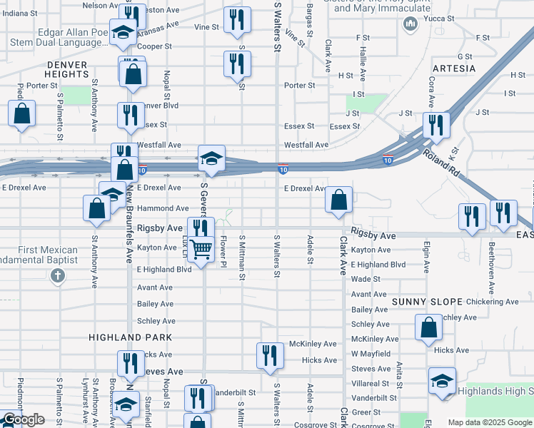 map of restaurants, bars, coffee shops, grocery stores, and more near in San Antonio