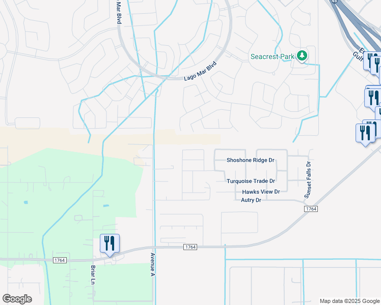 map of restaurants, bars, coffee shops, grocery stores, and more near 420 Palomino Stand Dr in La Marque