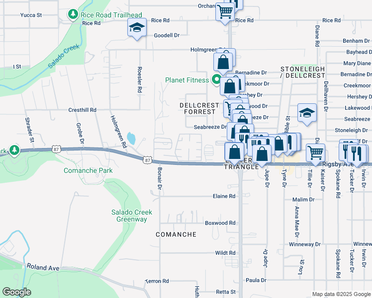 map of restaurants, bars, coffee shops, grocery stores, and more near in San Antonio